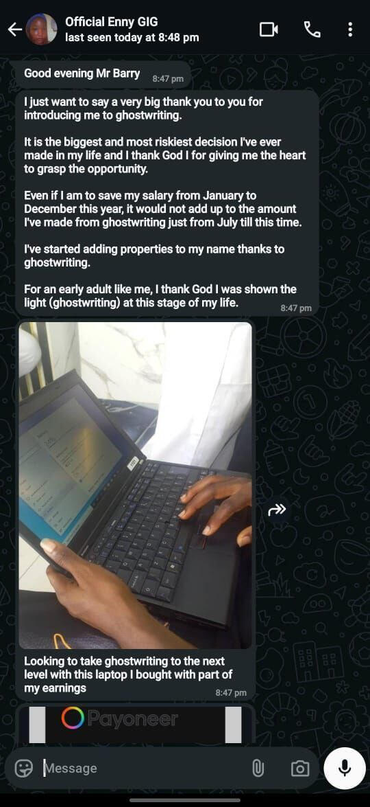 Eniola made Her Annual Income within a few months of getting started.